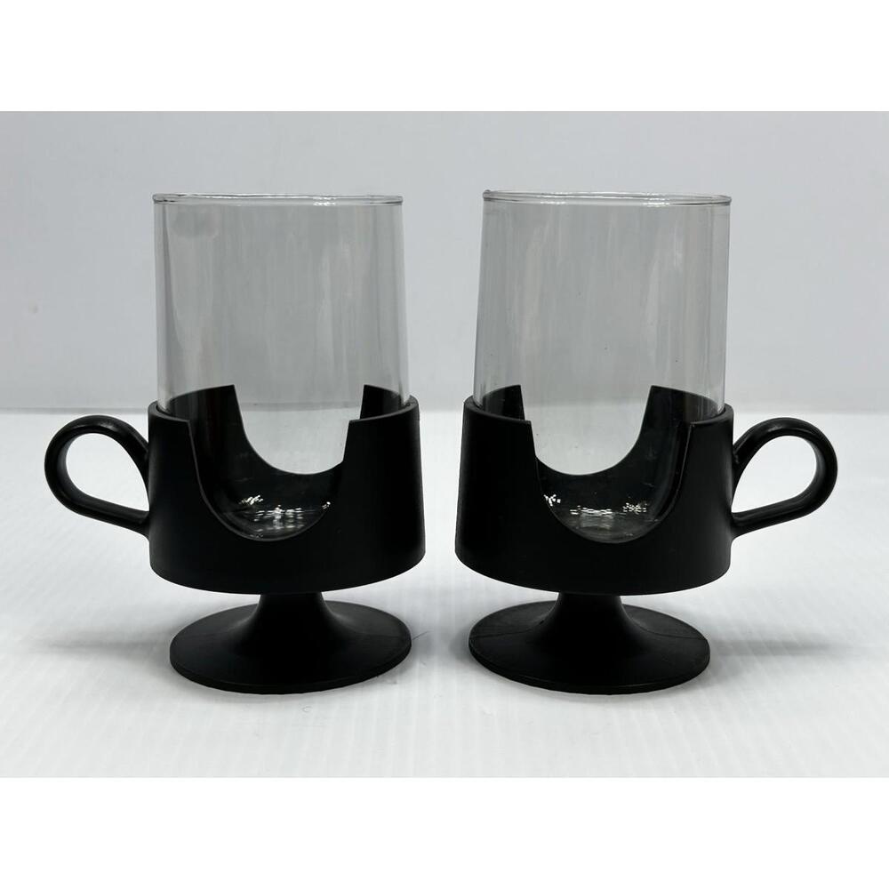 Vintage Corning Glas-Snap‎ Mugs Black Cup Large 10-12 oz Hot Cold Set of 2